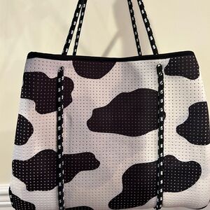 Pop Ups Brand Oversized Black and White Cow Print Tote Bag for Travel or Beach